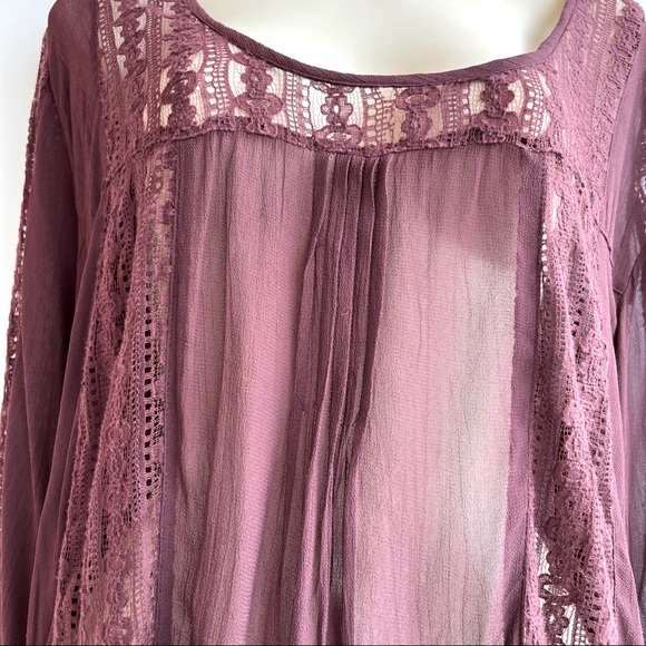 World Market Burgundy Lace Peasant Blouse Size L/XL - Picture 4 of 14